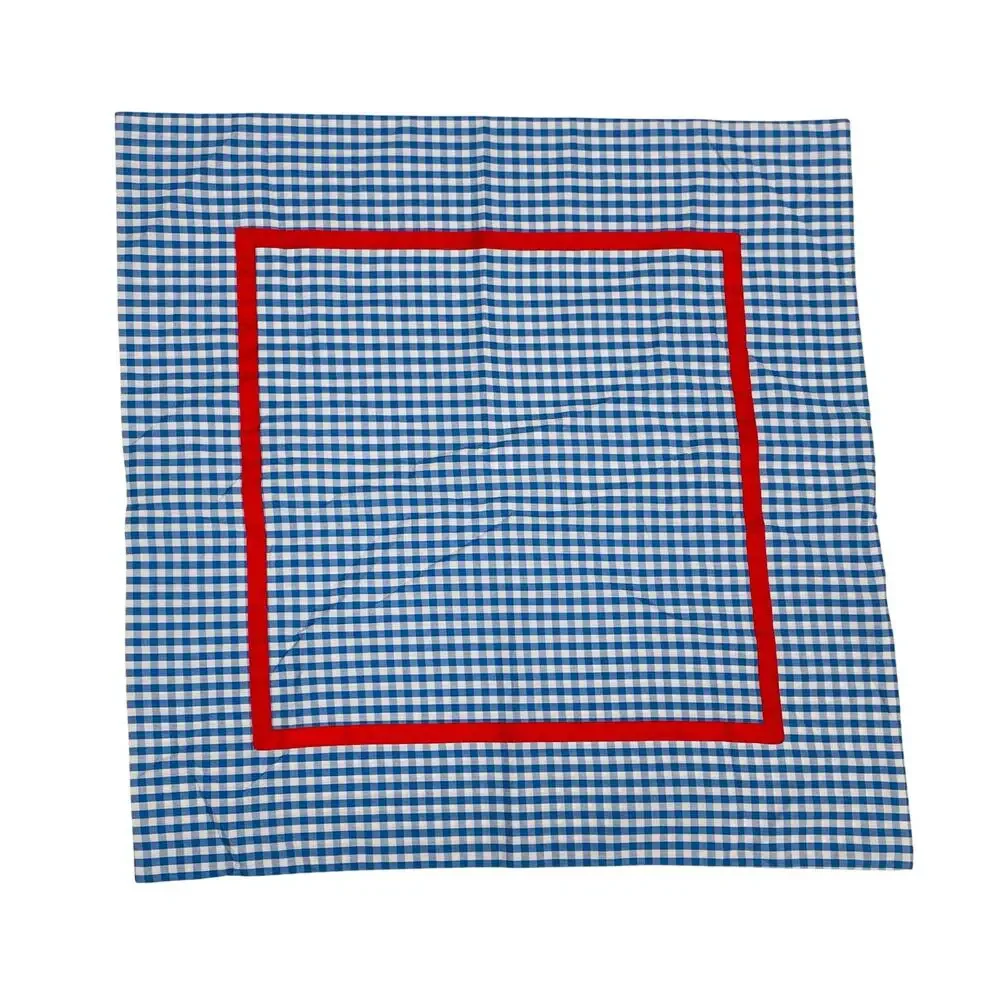 The Beaufort Bonnet Company Blue Gingham Pillow Cover with Red Border